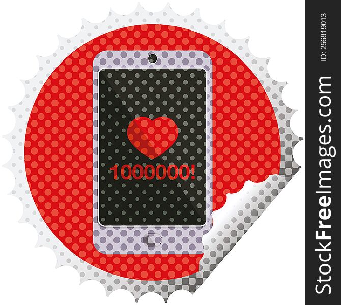Mobile Phone Showing 1000000 Likes Round Sticker Stamp