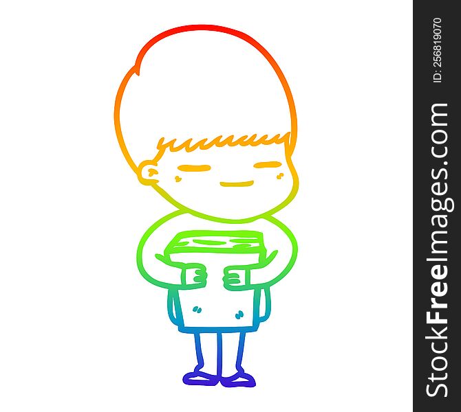 rainbow gradient line drawing of a cartoon smug boy