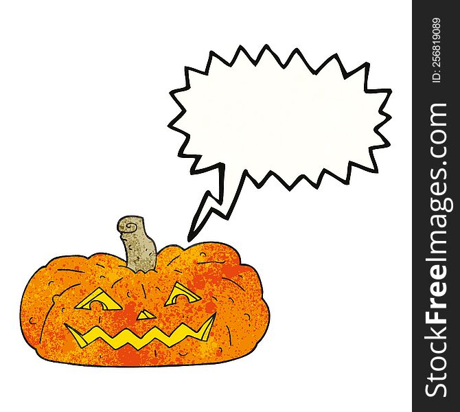 freehand speech bubble textured cartoon halloween pumpkin