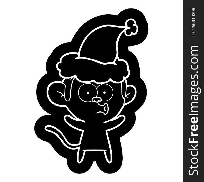 Cartoon Icon Of A Surprised Monkey Wearing Santa Hat