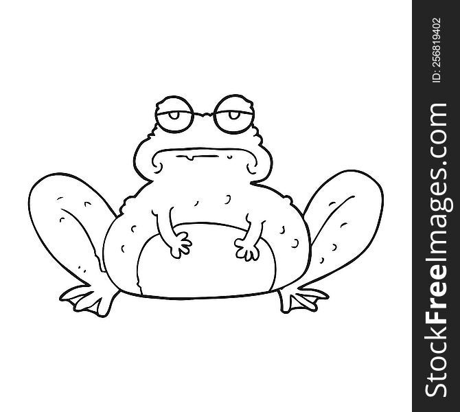 freehand drawn black and white cartoon frog