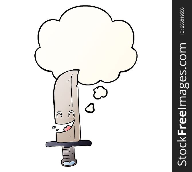 Cartoon Laughing Knife And Thought Bubble In Smooth Gradient Style