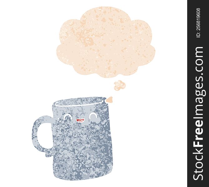 Cartoon Mug And Thought Bubble In Retro Textured Style