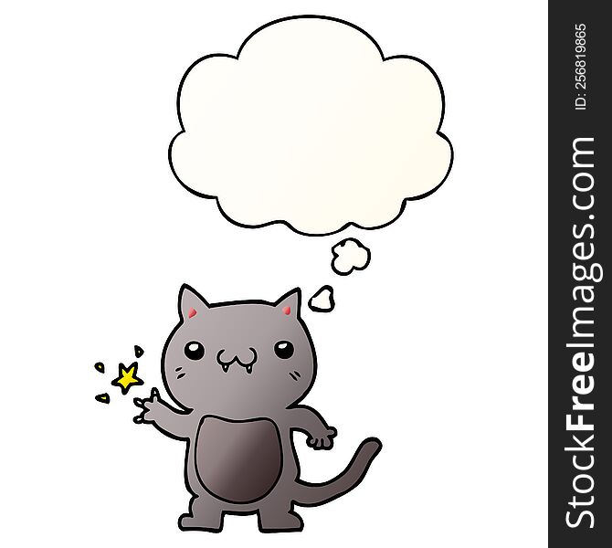 Cartoon Cat Scratching And Thought Bubble In Smooth Gradient Style