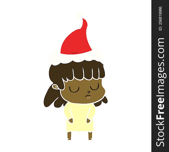 Flat Color Illustration Of A Indifferent Woman Wearing Santa Hat