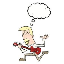 Cartoon Man Playing Electric Guitar With Thought Bubble Stock Photo