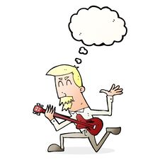 Cartoon Man Playing Electric Guitar With Thought Bubble Stock Photos