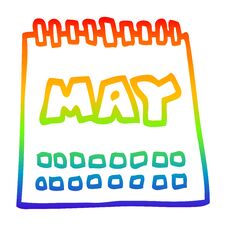Rainbow Gradient Line Drawing Cartoon Calendar Showing Month Of May Stock Photo