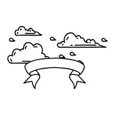 Banner With Black Line Work Tattoo Style Floating Clouds Royalty Free Stock Images