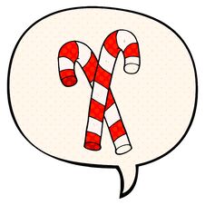 Cartoon Candy Canes And Speech Bubble In Comic Book Style Royalty Free Stock Image