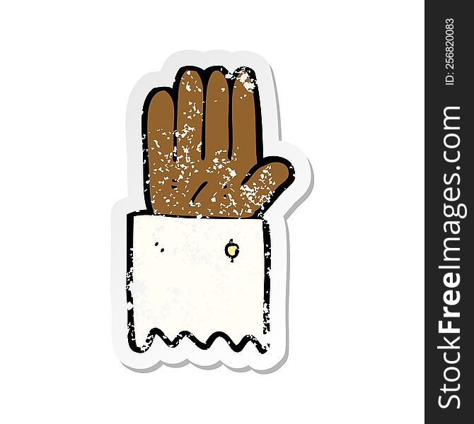 retro distressed sticker of a cartoon hand symbol