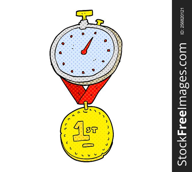 cartoon stopwatch and medal