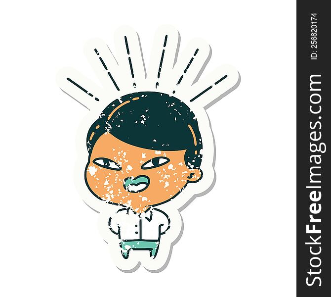 Grunge Sticker Of Tattoo Style Happy Businessman