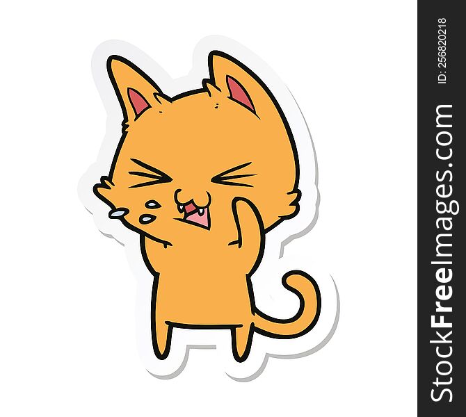 Sticker Of A Cartoon Cat Hissing