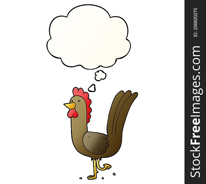 Cartoon Rooster And Thought Bubble In Smooth Gradient Style