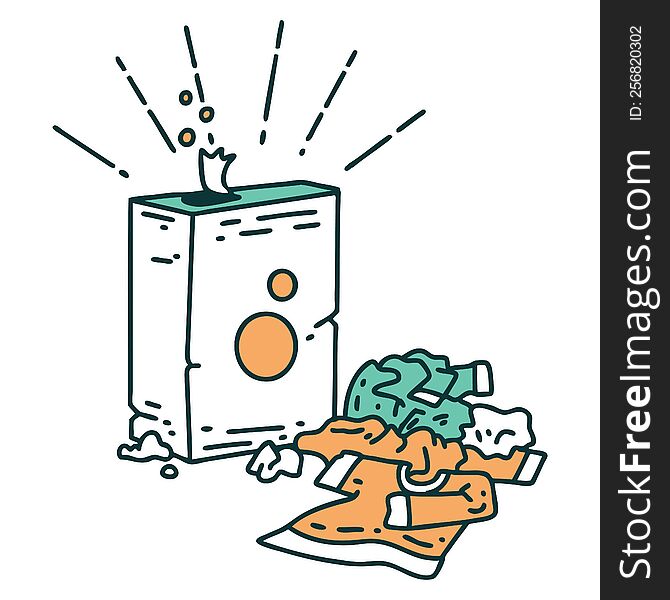 illustration of a traditional tattoo style detergent and pile of clothes