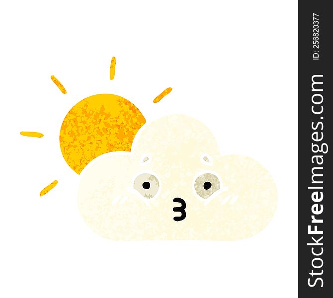 retro illustration style cartoon of a sunshine and cloud