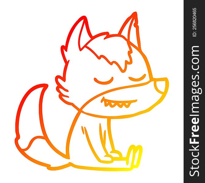 Warm Gradient Line Drawing Friendly Cartoon Wolf Sitting Down