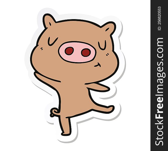 Sticker Of A Cartoon Pig Dancing