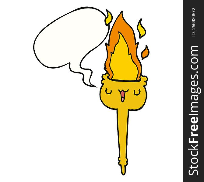 cartoon flaming torch with speech bubble. cartoon flaming torch with speech bubble