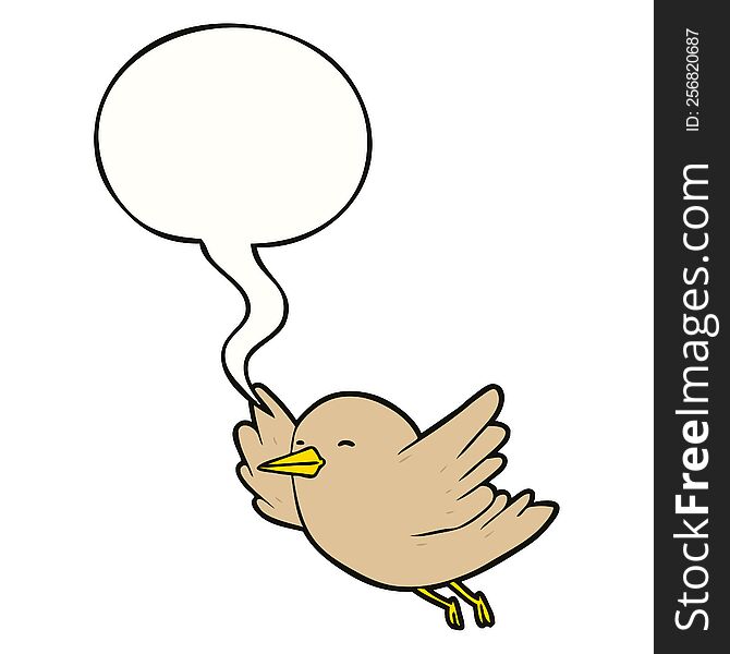 Cartoon Bird Flying And Speech Bubble