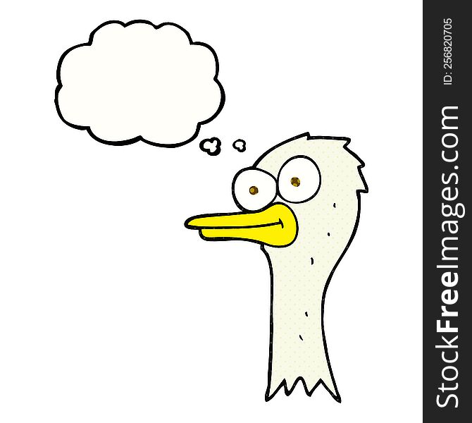 freehand drawn thought bubble cartoon ostrich head