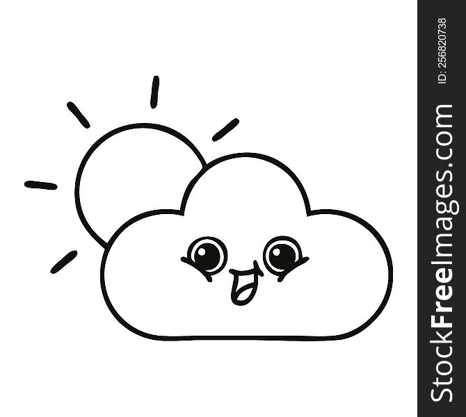line drawing cartoon of a cloud and sunshine
