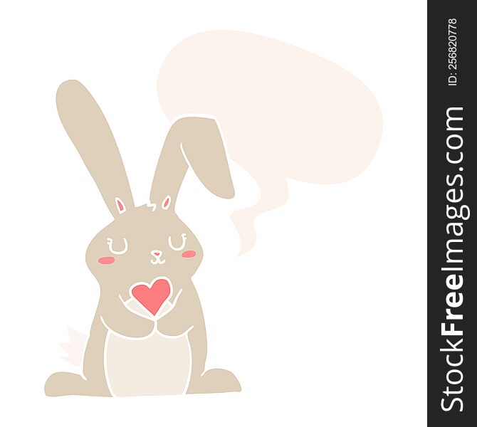 Cartoon Rabbit In Love And Speech Bubble In Retro Style