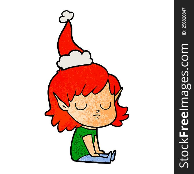 Textured Cartoon Of A Elf Girl Wearing Santa Hat