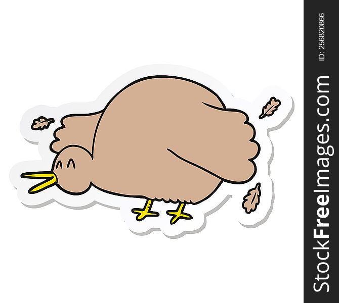 sticker of a cartoon kiwi bird flapping wings