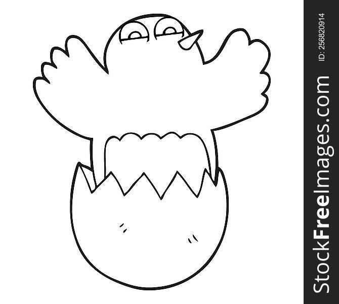 freehand drawn black and white cartoon hatching egg