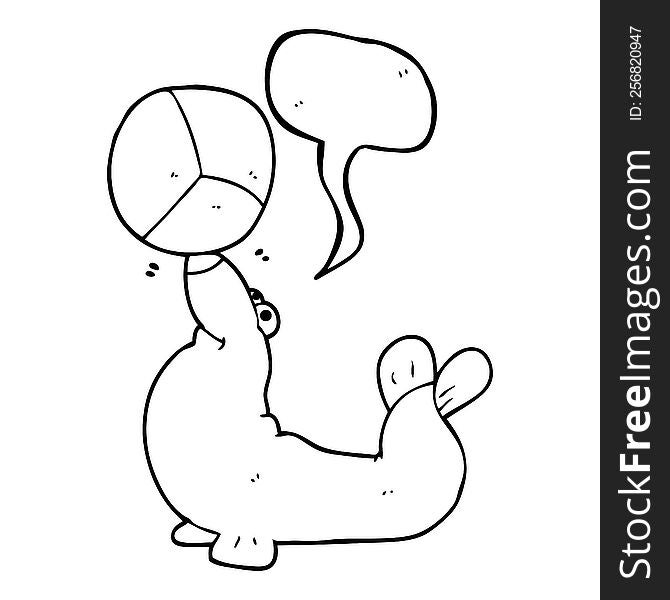 freehand drawn speech bubble cartoon seal balancing ball