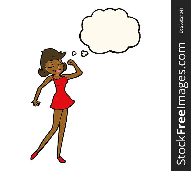 cartoon woman with can do attitude with thought bubble