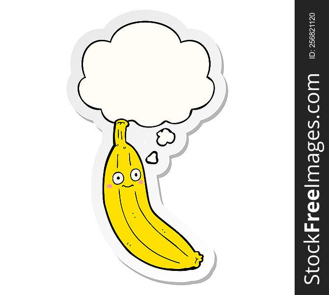 cartoon banana with thought bubble as a printed sticker