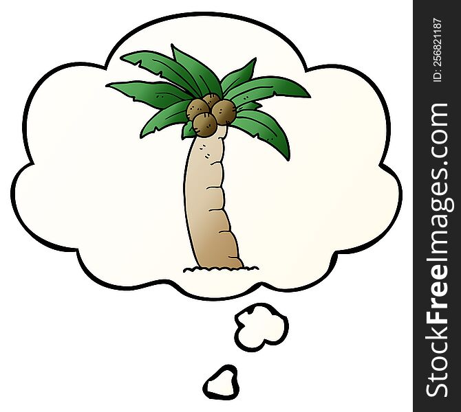cartoon palm tree with thought bubble in smooth gradient style
