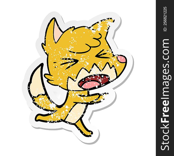 distressed sticker of a angry cartoon fox running