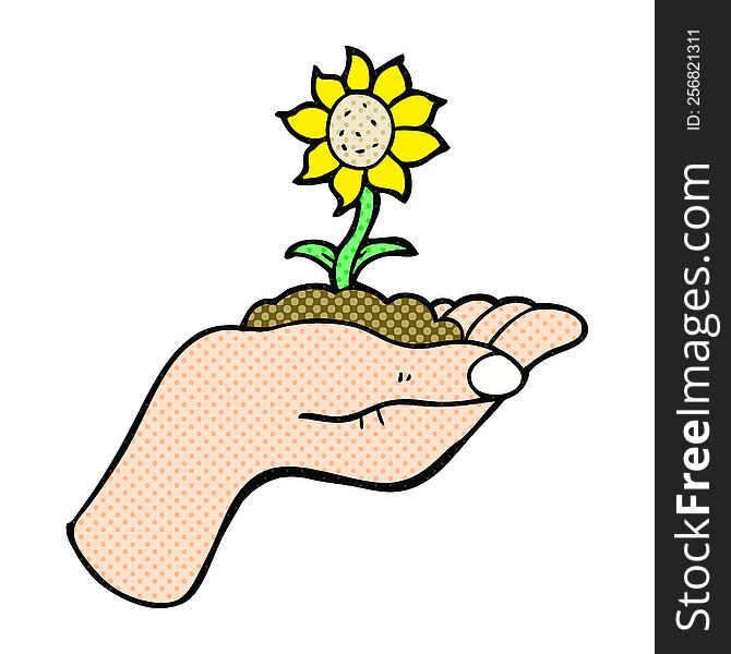 Cartoon Flower Growing In Palm Of Hand