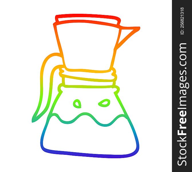 rainbow gradient line drawing of a cartoon filter coffee