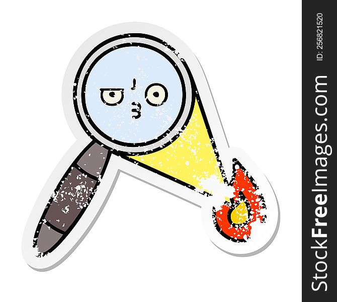 distressed sticker of a cute cartoon magnifying glass