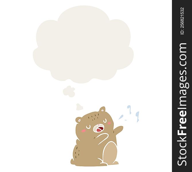 Cartoon Singing Bear And Thought Bubble In Retro Style
