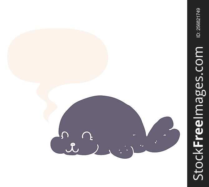 Cute Cartoon Seal And Speech Bubble In Retro Style