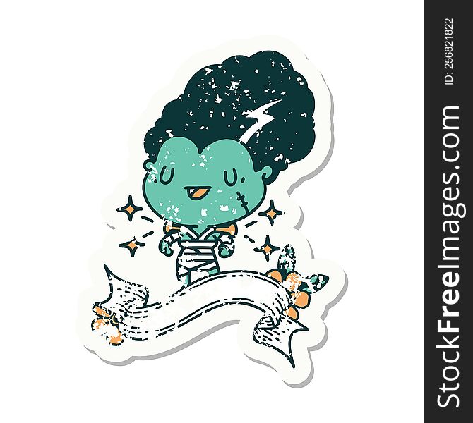 Grunge Sticker Of Tattoo Style Undead Zombie Bride Character