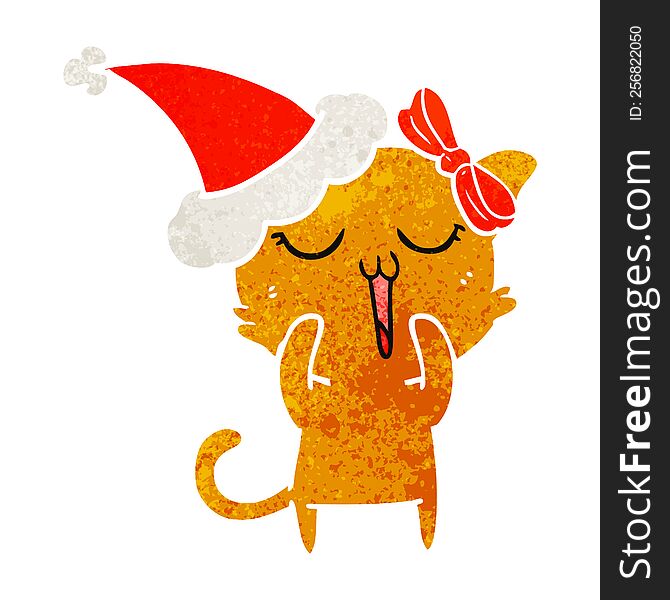 Retro Cartoon Of A Cat Wearing Santa Hat