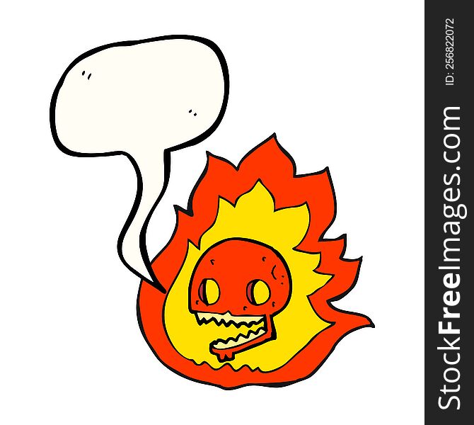 freehand drawn speech bubble cartoon burning skull