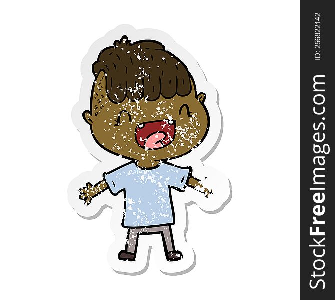distressed sticker of a cartoon happy boy laughing