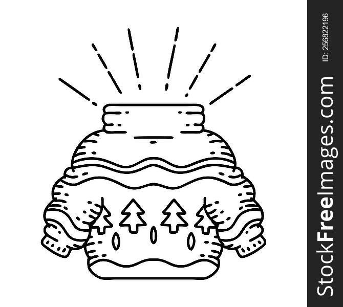 illustration of a traditional black line work tattoo style christmas jumper