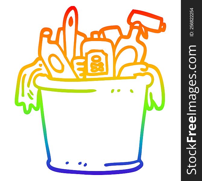 rainbow gradient line drawing cartoon house cleaning products