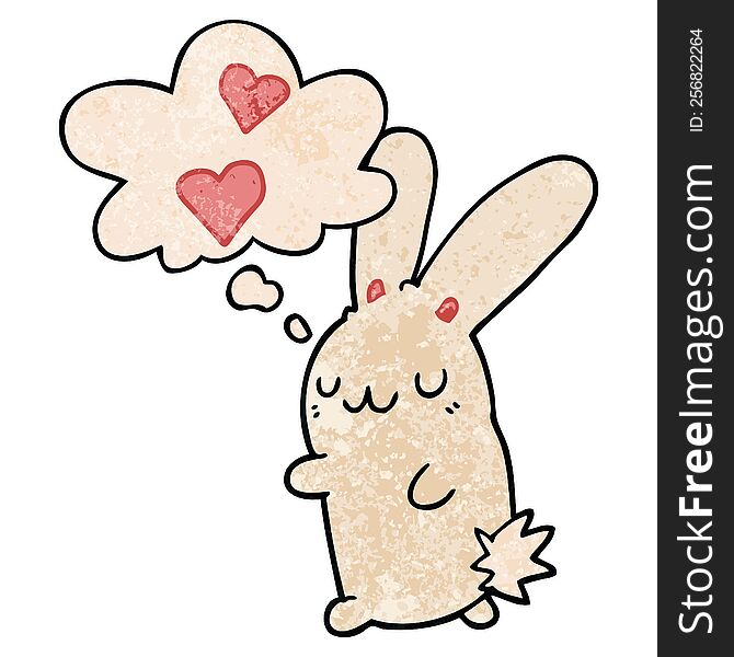 Cartoon Rabbit In Love And Thought Bubble In Grunge Texture Pattern Style