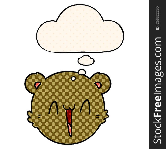 cute cartoon teddy bear face and thought bubble in comic book style