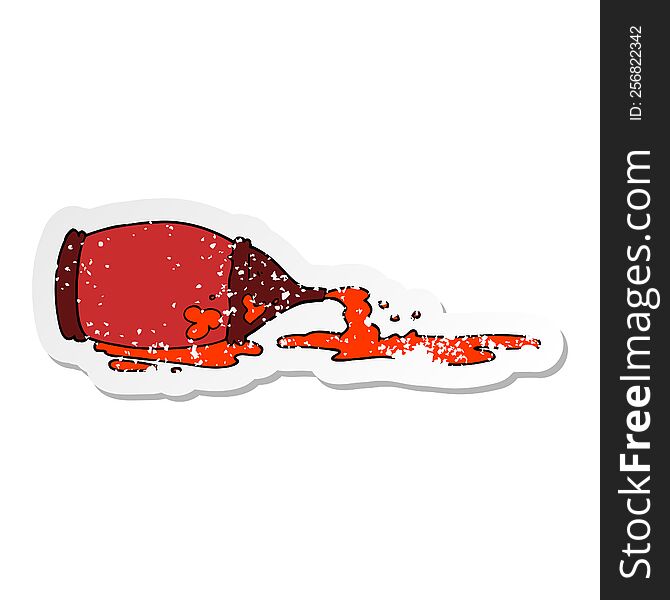 Distressed Sticker Of A Cartoon Spilled Ketchup Bottle